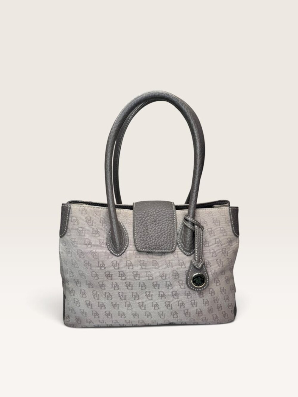 Dooney & Bourke Signature DB Monogram Canvas Pebbled Leather Handbag Gray